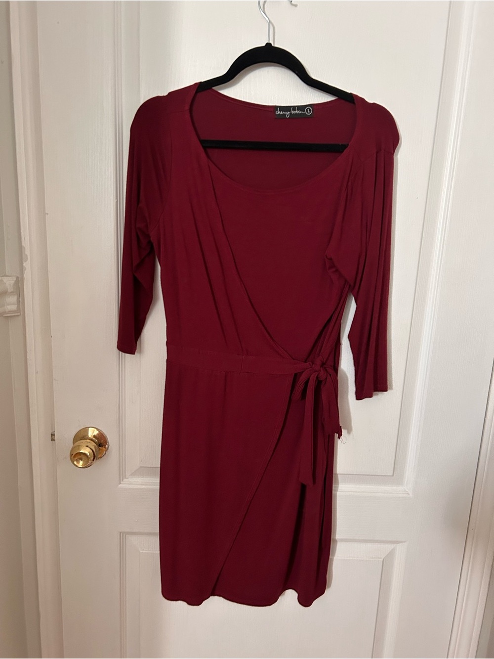 Charming Charlie Burgundy Wrap-Style Long Sleeve Dress